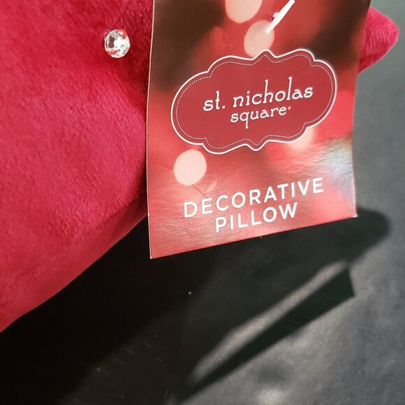 NEW St. Nicholas Square Beaded Reindeer Christmas Decor Red Pillow 12" X 12" - Picture 3 of 5